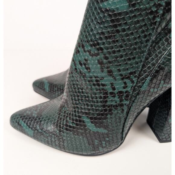 Just Fab Emerald Green & Black Taleah Snakeskin Heeled Ankle Boots Size 7.5 - Picture 8 of 10